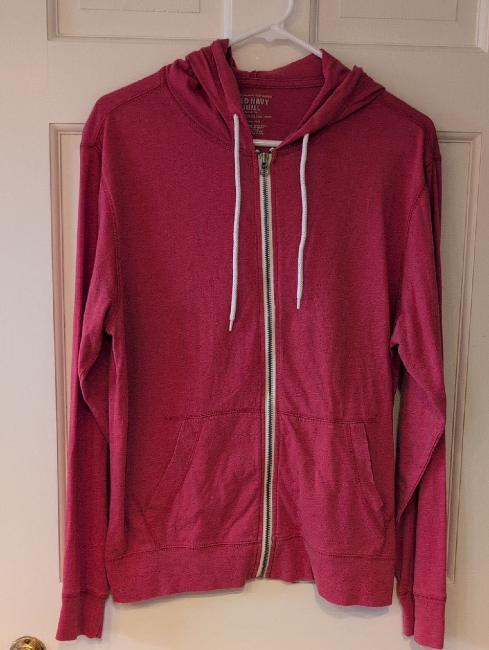Old Navy Raspberry Zip Hoodie with White Drawstrings